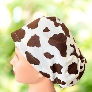EURO Style Scrub Cow Print~Brown~ Unisex Nurse Cap, Scrub Hat, Scrub Cap|, CRNA